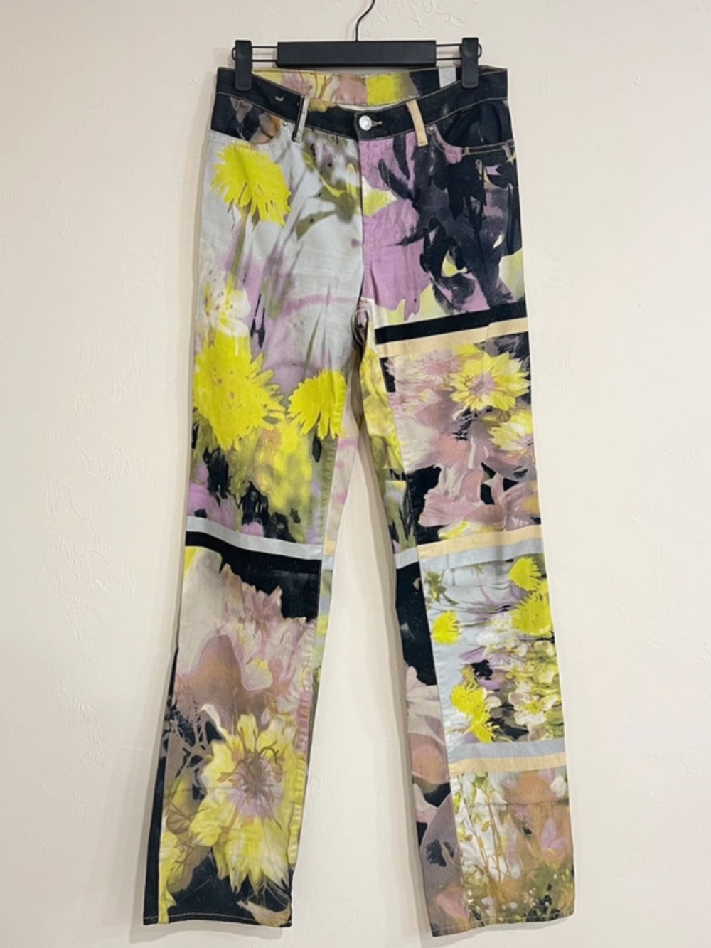 Just Cavalli Floral Patchwork Wide-Leg Jeans in Yellow & Pink